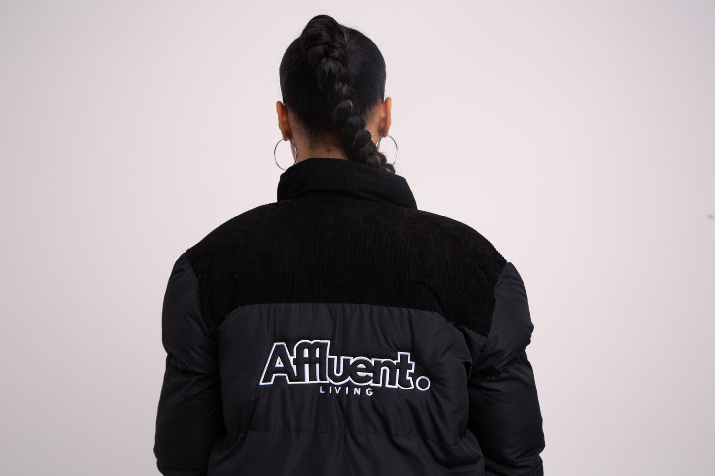 Black CORDUROY FINISH Puffer Jacket