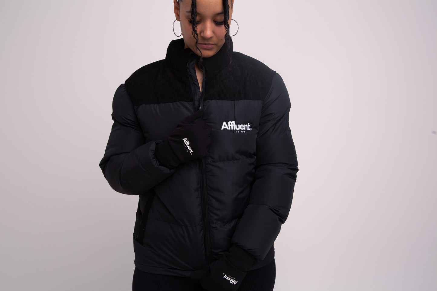 Black CORDUROY FINISH Puffer Jacket